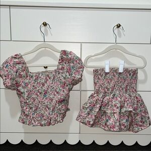 Tween Diva Matching Floral Smocked Top and Skort Set with Sparkles